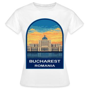 Bukarest Rumäniens Parlament Retro Sonnenuntergangsabzeichen - Frauen T-Shirt - Weiß - Vorne - AI Model Female 172 dark (172cm)