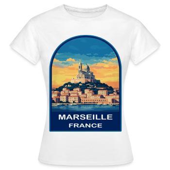 Marseille France Notre Dame Retro Sunset Badge - Women's T-Shirt - white - Front - AI Model Female 172 dark (172cm)