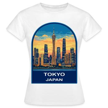 Tokyo Japan Skyline Tower Retro Sunset Badge - Women's T-Shirt - white - Front - AI Model Female 172 dark (172cm)