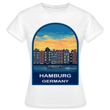 Emblème rétro rétro du coucher de soleil de Hamburg en Allemagne Canal Habitat - T-shirt Femme - blanc - Devant - AI Model Female 172 dark (172cm)