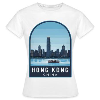 Hong Kong Skyline Star Ferry Retro Blue Sky Badge - Women's T-Shirt - white - Front - AI Model Female 172 dark (172cm)