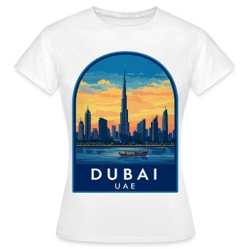 Insigne Burj Khalifa Skyline Rétro Sunset aux Émirats Arabes Unis à Dubaï - T-shirt Femme - blanc - Devant - AI Model Female 172 dark (172cm)