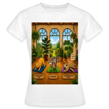 Zusammengebrochenes Faultier – Lustiges Yoga Shirt - Frauen T-Shirt - Weiß - Vorne - AI Model Female 172 dark (172cm)