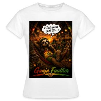 Ganja Faultier – Reggae Faultier mit Tropen-Vibes - Frauen T-Shirt - Weiß - Vorne - AI Model Female 172 dark (172cm)