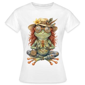 Motif aquarelle : Grenouille bohème méditatrice - T-shirt Femme - blanc - Devant - AI Model Female 172 dark (172cm)
