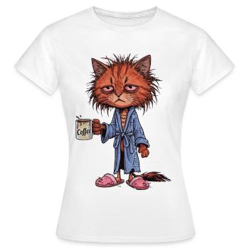 Tired Coffee Cat - Women's T-Shirt - white - Front - AI Model Female 172 dark (172cm)