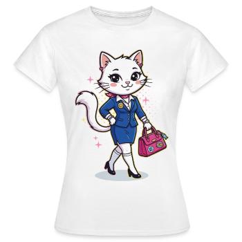 Élégant chat d’affaires avec un sac rose - T-shirt Femme - blanc - Devant - AI Model Female 172 dark (172cm)