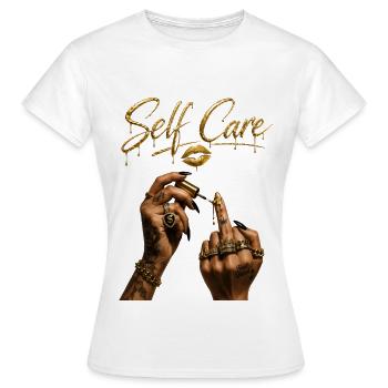 Self Care Middle Finger Gold Drip Streetwear - Women's T-Shirt - white - Front - AI Model Female 172 dark (172cm)