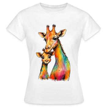 Maman girafe avec sa descendance - T-shirt Femme - blanc - Devant - AI Model Female 172 dark (172cm)