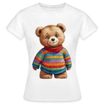 Un joli ours en peluche dans un pull rayé coloré - T-shirt Femme - blanc - Devant - AI Model Female 172 dark (172cm)
