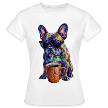 Coole Französische Bulldogge mit Kaffee - Frauen T-Shirt - Weiß - Vorne - AI Model Female 172 dark (172cm)