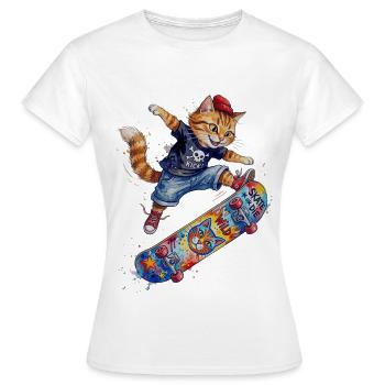 Coole Skater Katze auf Skateboard-Aquarell Design - Frauen T-Shirt - Weiß - Vorne - AI Model Female 172 dark (172cm)