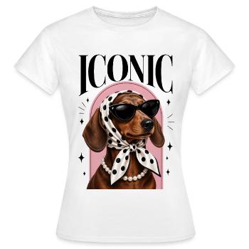 Dackel mit Sonnenbrille, Kopftuch & Perlenkette - Frauen T-Shirt - Weiß - Vorne - AI Model Female 172 dark (172cm)