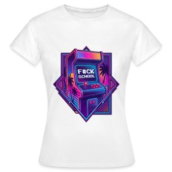Retro Arcade Cabinet - F#CK SCHOOL Synthwave - Women's T-Shirt - white - Front - AI Model Female 172 dark (172cm)