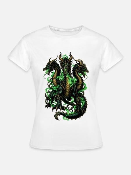 Dreiköpfiger Grünflammen-Drachen - Frauen T-Shirt - Weiß