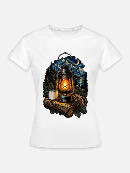Lagerfeuer-Laterne am Bergsee - Frauen T-Shirt - Weiß