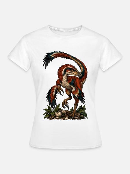 Bunter Urvogel-Raptor auf Dunkel - Frauen T-Shirt - Weiß