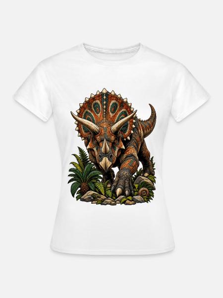 Farbenfroher Triceratops mit Muster - Frauen T-Shirt - Weiß