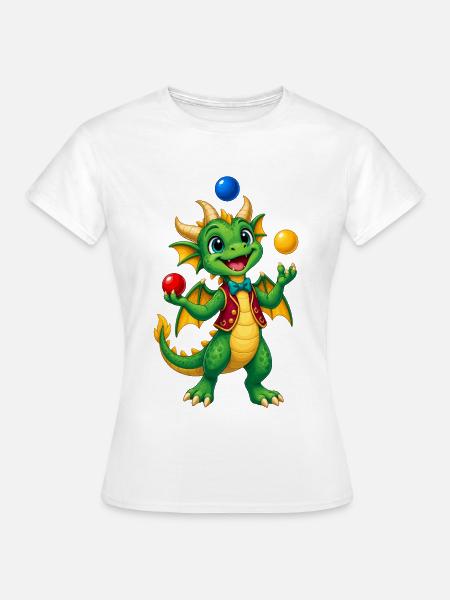 Jongliernder Drache mit bunten Kugeln - Frauen T-Shirt - Weiß