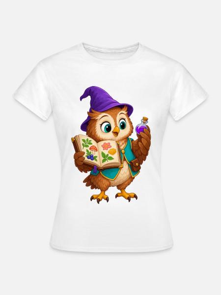 Eulenlesezauber Kräuterbuch-Eule - Frauen T-Shirt - Weiß