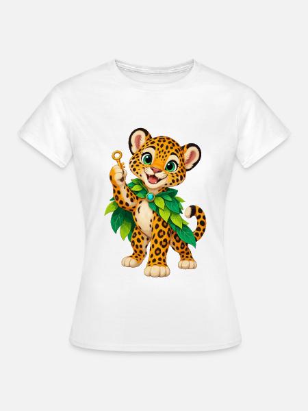 Jungle Leopardenkind mit Blattkrone - Frauen T-Shirt - Weiß