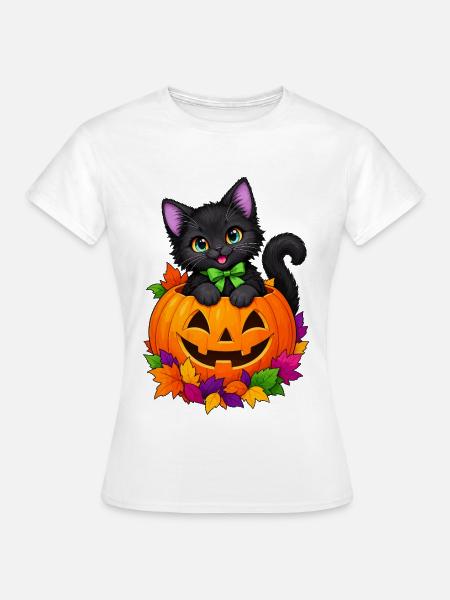 Kätzchen im Kürbis Halloween - Frauen T-Shirt - Weiß