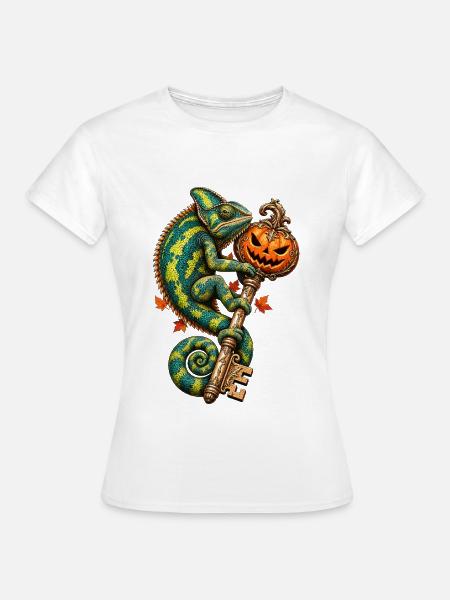 Kameleon mit Kürbis-Schloss - Frauen T-Shirt - Weiß