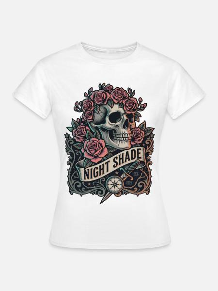 Nachtschatten-Schädel mit Nachtrosen - Frauen T-Shirt - Weiß