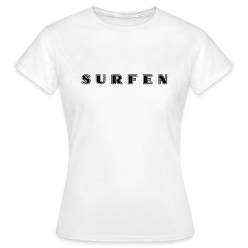 Surfen Schriftzug - Frauen T-Shirt - Weiß - Vorne - AI Model Female 172 dark (172cm)