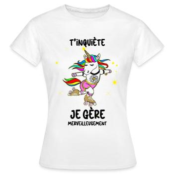 Vintage Einhorn 70er 80er Jahre Gleitende Blumen Gänseblümchen - Frauen T-Shirt - Weiß - Vorne - AI Model Female 172 dark (172cm)