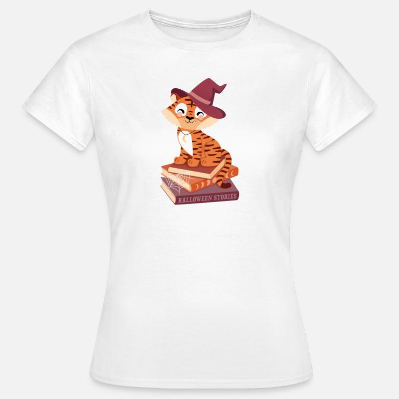 Tiger on Halloween Book Stack - Women's T-Shirt - white