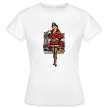 Pin-up Firefighter in Red - Women's T-Shirt - white - Front - AI Model Female 172 dark (172cm)