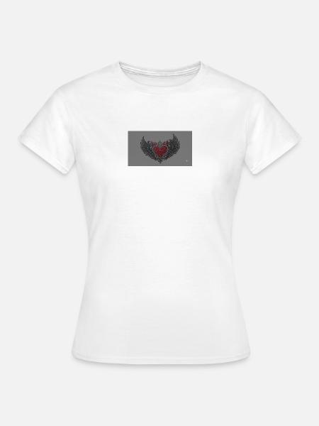 Flügelherz mit Flammen und Schädeln - Frauen T-Shirt - Weiß