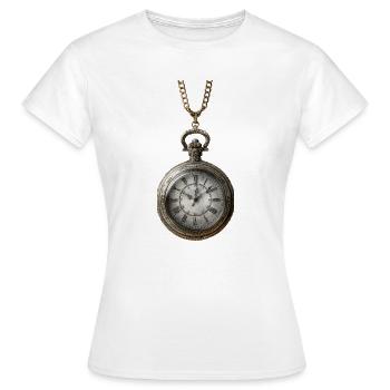 Antique gilded clock on chain - Women's T-Shirt - white - Front - AI Model Female 172 dark (172cm)