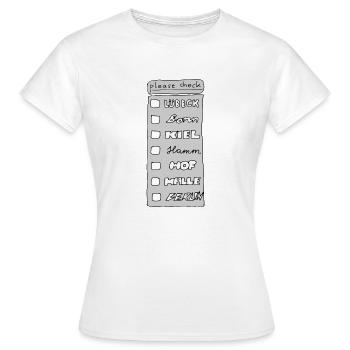 Städtequiz - Bitte ankreuzen - Frauen T-Shirt - Weiß - Vorne - AI Model Female 172 dark (172cm)