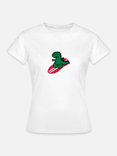 Surfing Dinosaurier - Frauen T-Shirt - Weiß