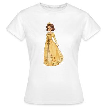 Gelbe Prinzessin Robe mit Blüten - Frauen T-Shirt - Weiß - Vorne - AI Model Female 172 dark (172cm)