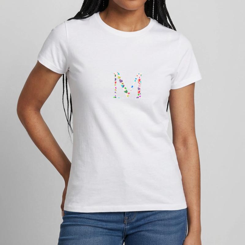 Customizable Monogram M Heart Pattern Women's T-Shirt