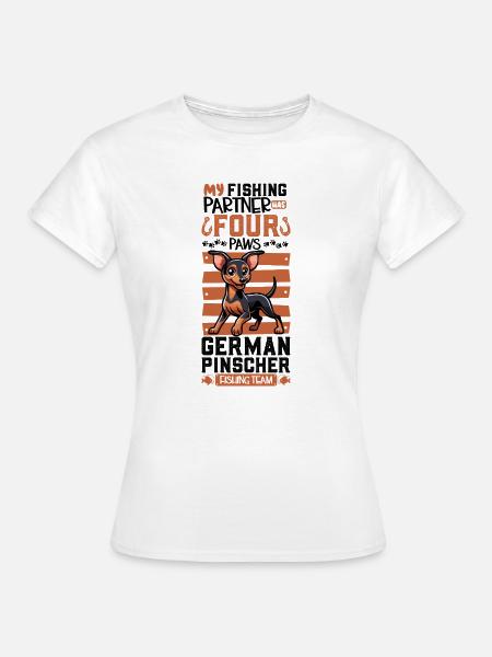 Angeln und Deutscher Pinscher - Frauen T-Shirt - Weiß