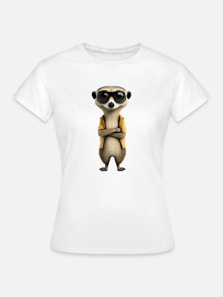 Cooles Erdmännchen mit Sonnenbrille und Jacke - Frauen T-Shirt - Weiß
