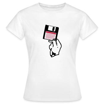 floppy disk scheibe disco hand hand - Women's T-Shirt - white - Front - AI Model Female 172 dark (172cm)