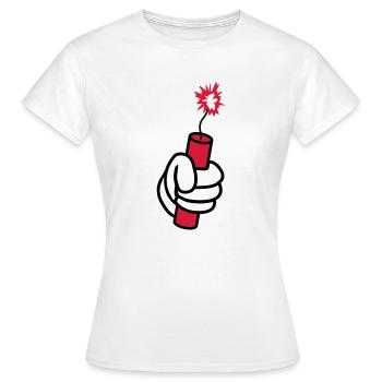 hand halten angezuendet tnt dynamit explodieren ex - Frauen T-Shirt - Weiß - Vorne - AI Model Female 172 dark (172cm)