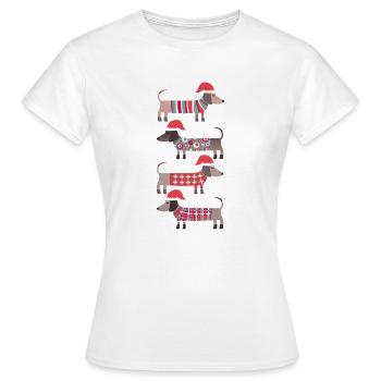 Weihnachtsdackel Wiener Hunde mit Nikolausmützen - Frauen T-Shirt - Weiß - Vorne - AI Model Female 172 dark (172cm)