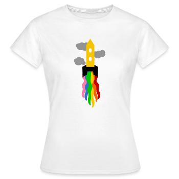 rainbow launching spaceship - Women's T-Shirt - white - Front - AI Model Female 172 dark (172cm)