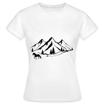 Montagne 1 et Cheval - (2) - T-shirt Femme - blanc - Devant - AI Model Female 172 dark (172cm)