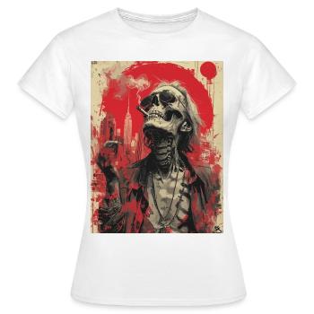 Smoking Skull, Totenkopf mit Zigarette - Frauen T-Shirt - Weiß - Vorne - AI Model Female 172 dark (172cm)
