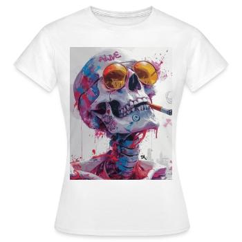 Smoking Skull, Totenkopf mit Zigarette - Frauen T-Shirt - Weiß - Vorne - AI Model Female 172 dark (172cm)