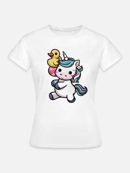 Kawaii Einhorn mit niedlicher Quietscheente - Frauen T-Shirt - Weiß