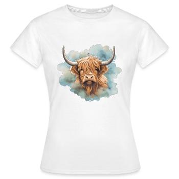 Highland Cow Portrait Aquarelle - T-shirt Femme - blanc - Devant - AI Model Female 172 dark (172cm)