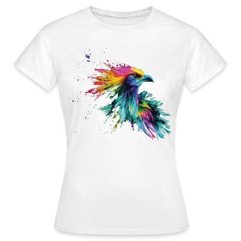 Vogel Farbige bunte Farb Spritzer - Frauen T-Shirt - Weiß - Vorne - AI Model Female 172 dark (172cm)